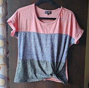B Famous Pink, Blue, and Gray Color Block Tee